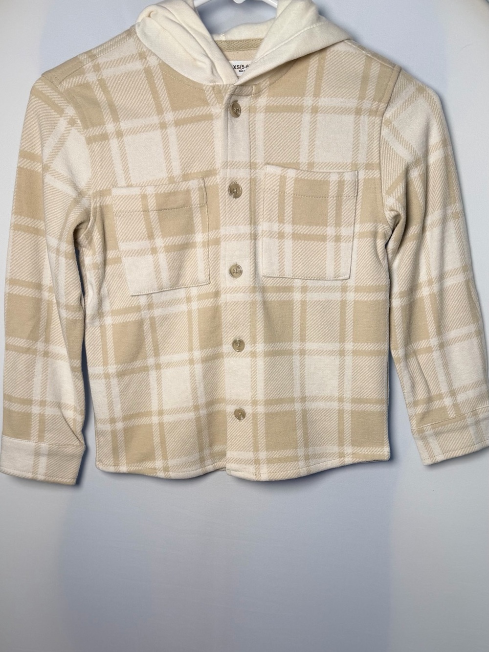 Epic Threads Beige and Ivory Plaid Hooded Shacket